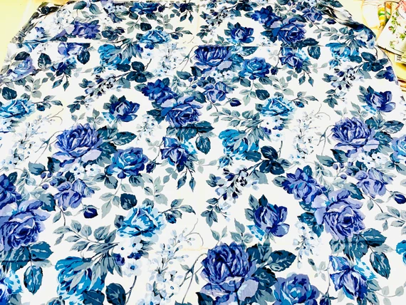 Delicate Blue Rose Lawn Fabric