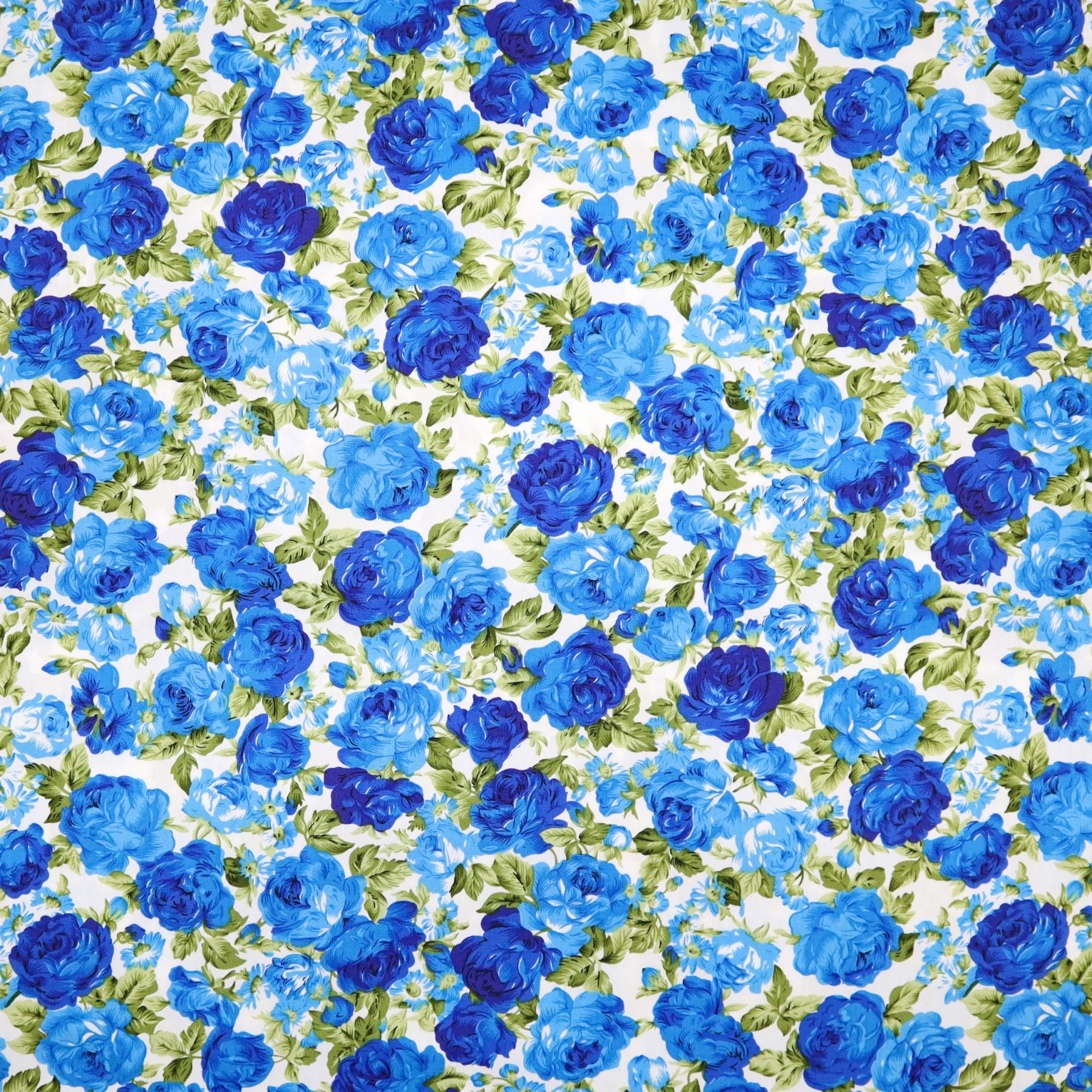 Vintage Blue Rose Print Fabric